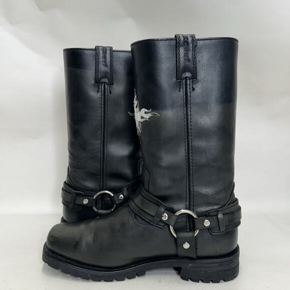 Vintage Harley-Davidson Motorcycle Flame Logo Boots “Black” main image 4
